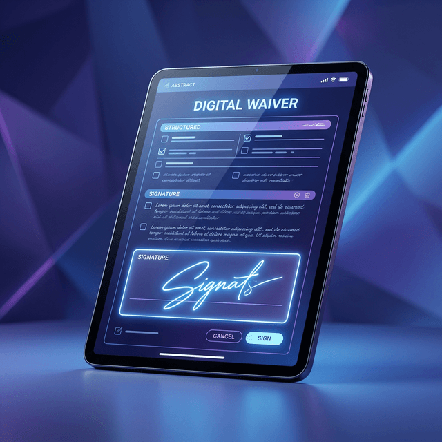 Happy Waiver digital waiver signing on tablet and phone
